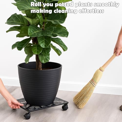 3-pack 12 Inches Square Metal Plant Caddy with Wheels Heavy Duty Large Rolling Plant Stand Indoor Outdoor Wheeled Planter Dolly Cart with Lockable Casters Flower Pot Mover Roller Base Trolley, Black - Image 5