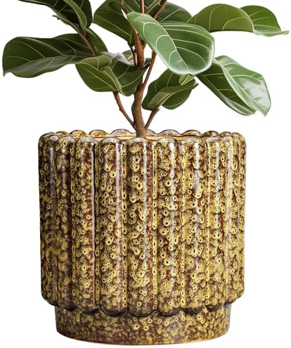 Ceramicfor Ceramic Plant Pots - 12 Inch Planter with Drainage Hole, Large Ceramic Flower Pots for Indoor Plants, Round Planter Outdoor, Living Room Decor, Gifts for Plant Lovers, Yellow by Ceramicfor