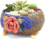 6.3 Inch Succulent Pot Handmade Flower Design Round Ceramic Antique Plant Pot Cactus Pot Planter with Drainge and Mesh Pad (Red) by SUMMERIMPRESSIONS
