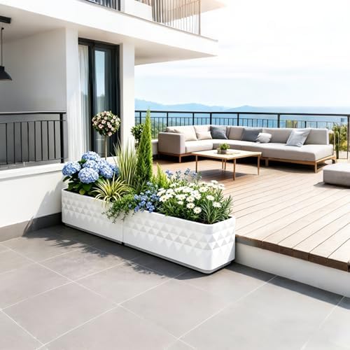 Garden Bed Outdoor, Planter Box with Drainage Holes, Fiberglass Flower Planter for Patio Balcony Vegetable Herb Growing - Image 3