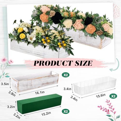 Dandat 2 Set Rectangle Wooden Planter Wood Boxes for Centerpieces White - Image 2