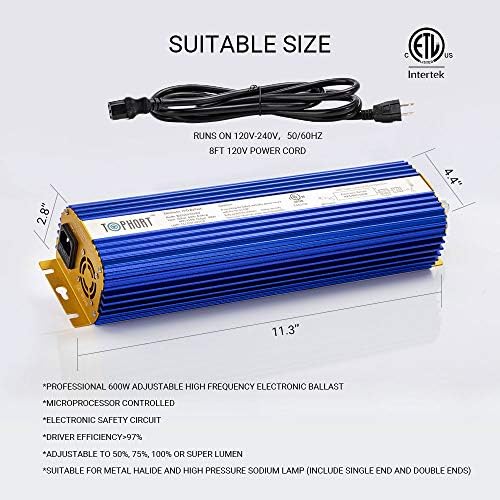 600 Watts Digital Dimmable Electronic Ballast for HPS MH Grow Light Bulb Lamp (600W, Blue) - Image 2