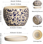 SQOWL Ceramic Flower Pots - 6 Inch Plant Pot Indoor with Drainage Hole and Saucer, Porcelain Ceramic Planter Outdoor, Decorative Round Small Planter, House Decor, Plant Lover Gifts, Blue and Beige - Image 3