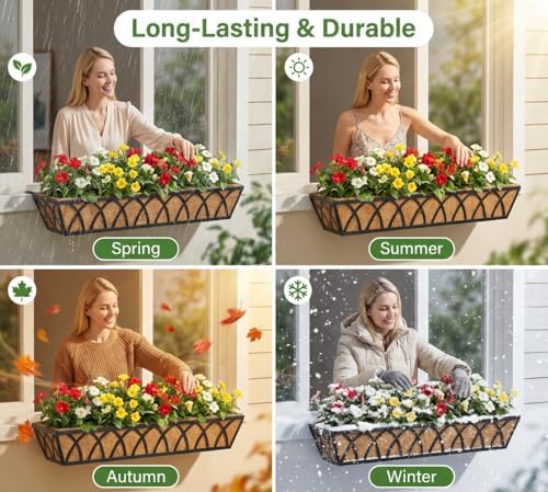 Y&M 2 Pack Hanging Railing Planter Boxes, 30 Inch Adjustable Balcony & Deck Planter, Heavy Duty Metal Flower Box for Porch, Fence & Window, Outdoor Plant Holder - Image 5