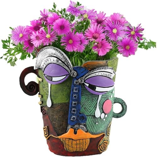 TOZLU Abstract Face Head Planter Picasso Colorful Art Resin Flower Pot by TOZLU