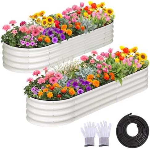 GarveeLife 2 Pcs 4.5x2x1.5ft Oval Raised Garden Bed,Galvanized Raised Beds,Open-Ended Base Metal Raised Planter Beds,Garden Bed Outdoor,Planter Raised Boxes for Vegetables,Flowers,Tool-Free Asse,White by GarveeLife