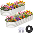 GarveeLife 2 Pcs 4.5x2x1.5ft Oval Raised Garden Bed,Galvanized Raised Beds,Open-Ended Base Metal Raised Planter Beds,Garden Bed Outdoor,Planter Raised Boxes for Vegetables,Flowers,Tool-Free Asse,White by GarveeLife