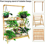 LIGUOYI 3-Tier Bamboo Ladder Plant Shelf, Outdoor Planter Display Shelving, Hanging Folding Flower Pot Organizer Rack, Clothes Rack Multi Storage Corner Shelf for Indoor Outdoor Homedecoration - Image 4