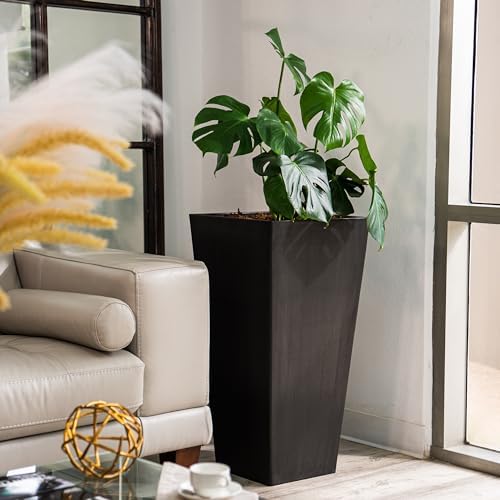 XBrand Modern 30-Inch Tall Square Planter, Tapered, Perfect for Indoor & Outdoor, Patio Decor, Set of 2, Black - Image 6
