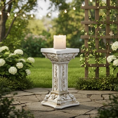 Roman Column Pedestal, 22.5cm Resin Retro Elegant Carvings Roman Pillar Statues Stand, Outdoor Garden Pedestals for Indoor Outdoor Decorations - Image 5