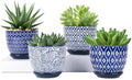 Selamica Ceramic Plant Pots, 4.6 Inch Flower Pots for Indoor Plants, Succulent Pots with Drainage Hole & Saucer, Succulent Planters for Succulent Cactus, Home Decor, Set of 4, Vintage Blue by Selamica