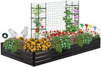 ONCEMORE Galvanized Raised Garden Bed for Vegetables Flowers Herbs, Metal Raised Garden Bed Kit with 2 PCS Tomato Cage, Gloves, Trellis Netting, Plant Labels, Plant Ties, Black 6×3×1FT by ONCEMORE