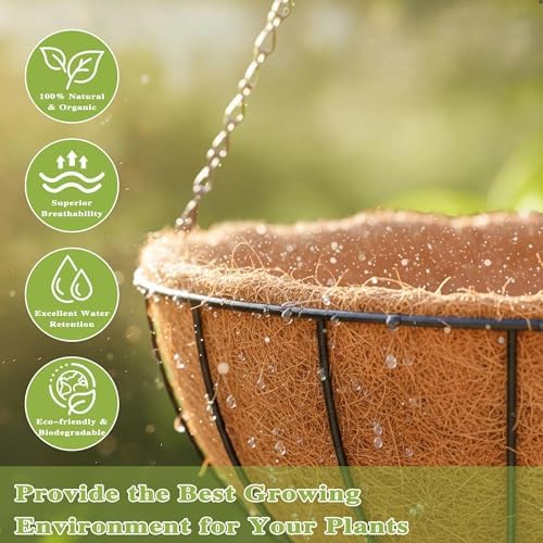 4 Pack 14 Inch Hanging Baskets for Plants Outdoor Metal Hanging Planter Hanging Flower Baskets with Coco Fiber Liners Chain Round Wire Plant Holder Hanging Flower Pots(Watermelon) - Image 3
