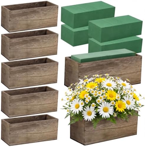 Havawish 10 Sets 10 x 4 x 4 in Wood Rectangular Planter Boxes Bulk Wood Flower Box Centerpiece Vases with Floral Foam Blocks Rustic Flower Pot Indoor Window for Wedding Arrangement by Havawish