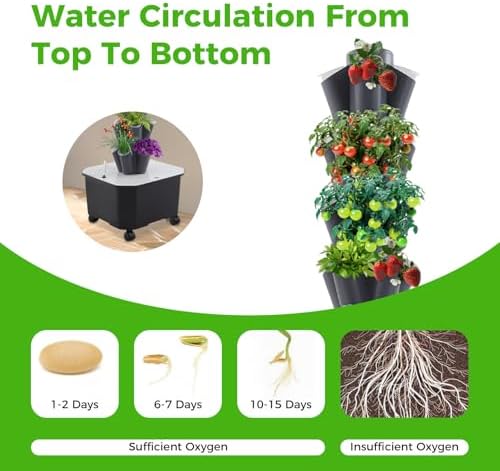 Hydroponic Grow Tower 12 Tiers 60 Holes, 6.6Gal Indoor Vertical Garden System with Water Pump, Automatic Water Circulation - Garden Hydroponic Growing Kit for Leafy Vegetables, Herbs, Strawberries - Image 6