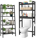 Homykic Bamboo Over The Toilet Storage and Ladder Shelf Bundle, Black by Homykic