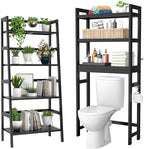 Homykic Bamboo Over The Toilet Storage and Ladder Shelf Bundle, Black by Homykic