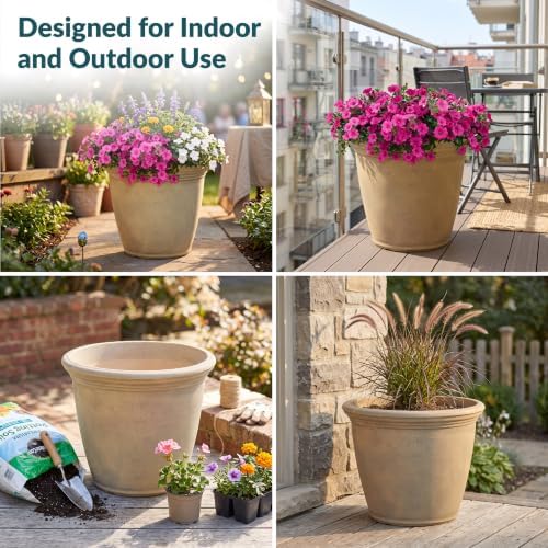 Sunnydaze Anjelica 15.25'' Large Plastic Planter Pot for Plants, Beige - Image 4