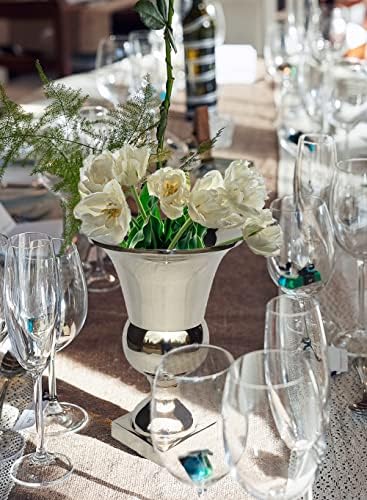 Serene Spaces Living Nickel Urn Vase, Metal Compote Vase, Metal Pedestal Urn Planter, Ideal for Floral Centerpieces, Home Decor, Weddings, Parties, Events, Measures 10.75" Tall & 7" Diameter - Image 4