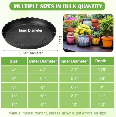Gejoy 30 Pack Plant Saucers for Pots, 4/6/8/10/12 Inch Black Plastic Plant Trays to Catch Water, Durable Heavy Duty Round Wave Flower Drip Tray Container for Home Indoor Outdoor Garden - Image 2