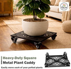 2-Pack 12 Inch Large Square Metal Plant Caddy with Wheels Heavy-duty Rolling Plant Stands with Casters Wheeled Flower Pot Mover Rollers Rust-proof Iron Planter Dolly Coasters Indoor Outdoor Use - Image 4
