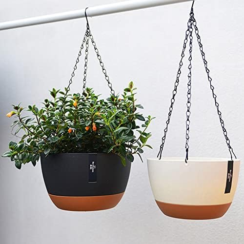 3 Pack Hanging Planters, 11.4 Inch Plastic Hanging Flower Pot Plant Basket with Drainage Holes, Self-Watering Hanging Flower Plant Pots with Removable Tray for Indoor Outdoor Plants - Image 6