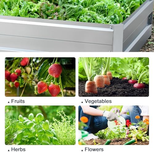 Galvanized Raised Garden Bed for Vegetables Flowers Herbs, Tall Metal Raised Garden Bed Kit with Garden Tools, Gloves, Plant Labels,16 * 3 * 1 FT,Silver - Image 4