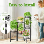 6 Tier Large Plant Stand Indoor with 7.9-Inch Wide Drainage Tray, Tiered Corner Metal Outdoor Flower Display Holder Shelf, Folding Tall Rack for House Patio Porch Balcony Graden - BlackFlower - Image 6