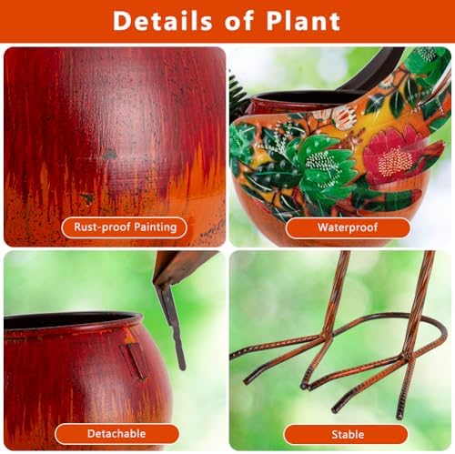 Rooster Decor Outdoor Planter,24.8 Inch Tall Metal Yard Decor Planters for Outdoor Plants, Weather-Resistant Outdoor Flower Pots for Garden Patio Porch Decor - Image 2