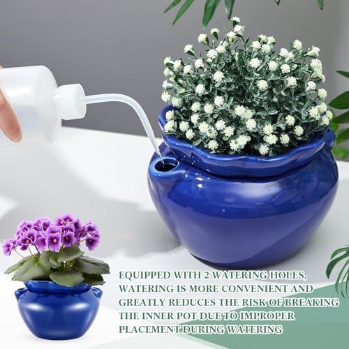 1 Sets African Violet Pots 7.5 Inch Self Watering Pot for Indoor Ceramic Self Watering Planter for Flower Lovers Ideal Plant Pot Thriving Flower Maintenance - Image 2