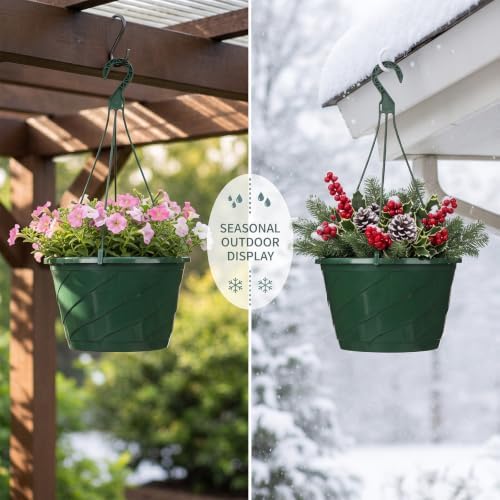 8 Pcs 10 Inch Modern Euro Swirl Hanging Planter Uv-Resistant Plastic Hanging Basket Smart Drainage Lightweight Indoor Outdoor Flower Pots for Garden Porch Balcony Patio Home Decor (Green) - Image 7