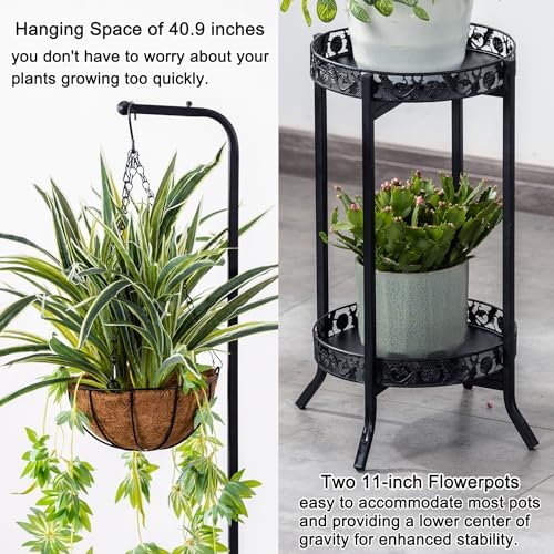 COPREE 2-tier Hanging Plant Stand 2 Pack, Space-Saving Iron Planter Shelves Flower Pot Organizer Rack Multiple Flower Pot Display Holder Shelf Indoor Outdoor Heavy Duty Planter Shelving Unit - Image 5