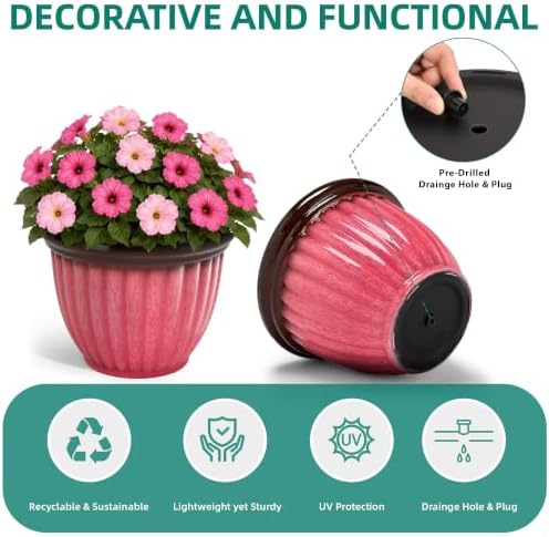 15" Large Planters for Outdoor Plants Set of 2 Plastic Flower Pots - Image 5
