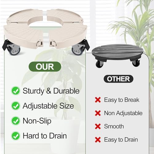 ToLanbbt 2 Pack Plant Caddy Stands with 360° Wheels Adjustable 15-22 in Rolling Stands Heavy Duty Large Plant Carts Dolly with Casters 440lbs Capacity for Large Planter, Garden Pot, Flower Pot, Beige - Image 6