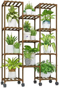 Bamworld Plant Stand With Wheels Indoor Outdoor Wood Plants Shelf for Multiple Plants 11 Pots,Tall Large Flower Holder for Living Room, Patio, Balcony, Garden by Bamworld