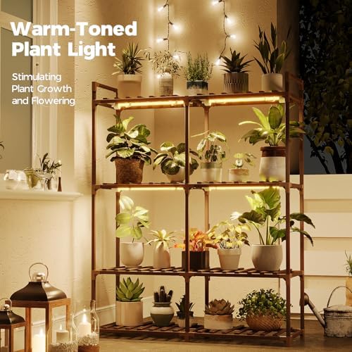 Bamworld Plant Stand with Grow Lights for Indoor Plants Wood Plant Shelf - Image 2