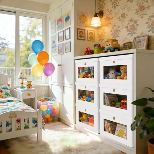 DIMJ Storage Bins with Lids - 6 Pack Large Fabric Closet Organizer with Window & Handles, Collapsible Decorative Storage Boxes for Shelves Under Bed, Books Clothes Blankets Sweaters Organization - Image 3