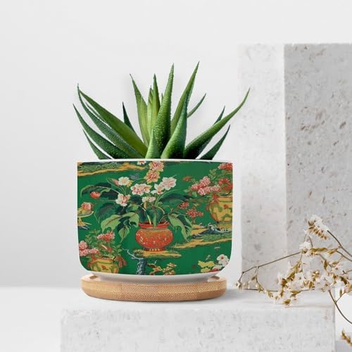 Vase Green Chinoiserie Ceramic Planters Daily Snake Plant Live Indoor with Pot with Drainage Holes and Saucers Pot for Home Office Decoration - Image 7