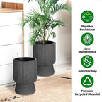 14 Inch Self Watering Planters Set of 2 with Water Level Indicator, Textured Modern Tall Indoor Outdoor Planter Pots, Black Flower Pot with Inner Bucket for Patio, Home, Office - Image 2