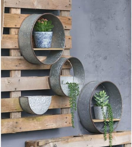 Farmhouse Round Metal Wall Planter Set, 5 Piece, Gray by Noeko