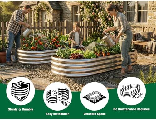 AHEONLAR 2pack 6×3×1ft Raised Garden Bed，Outdoor Galvanized Planter Boxes, Oval Large Metal Raised Garden Beds for Vegetables - Image 2
