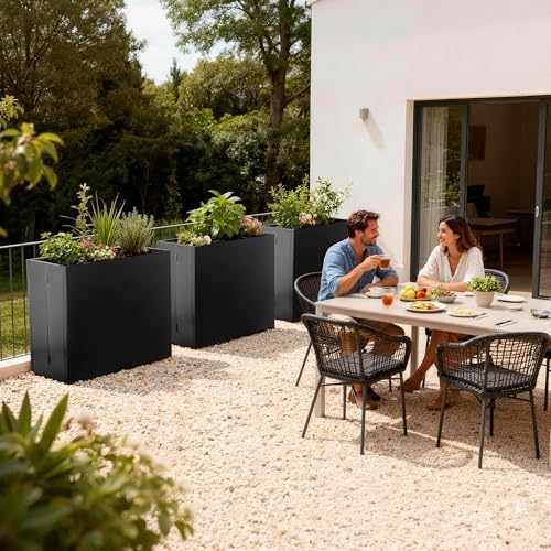 Metal Planter Box, No Installation Galvanized Steel Folding Rectangular Planter with Drainage Holes, 35.5"x 10"x 28" Black Outdoor Planter for Porch/Patio/Garden - Image 6