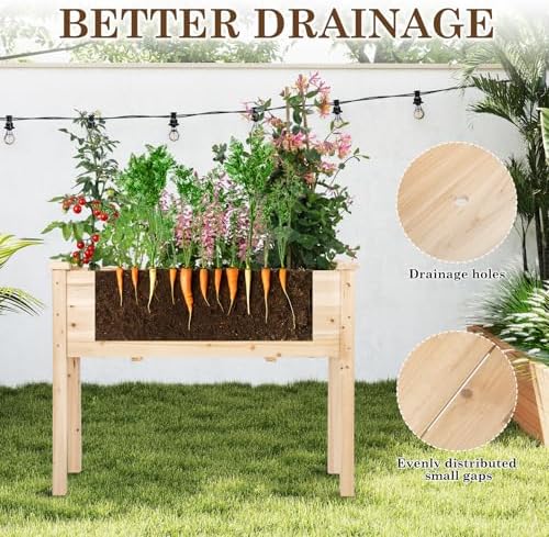 Raised Garden Bed with Legs, 40x24x30 inch Wood Elevated Planter with Protective Liner for Vegetable Flower Herb, Outdoor Planter Box Kit for Balcony Patio Backyard, Natural - Image 3