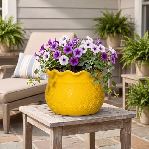 Ceramic Flower Pots 12 Inch, Indoor Plant Pot, Yellow - Image 4