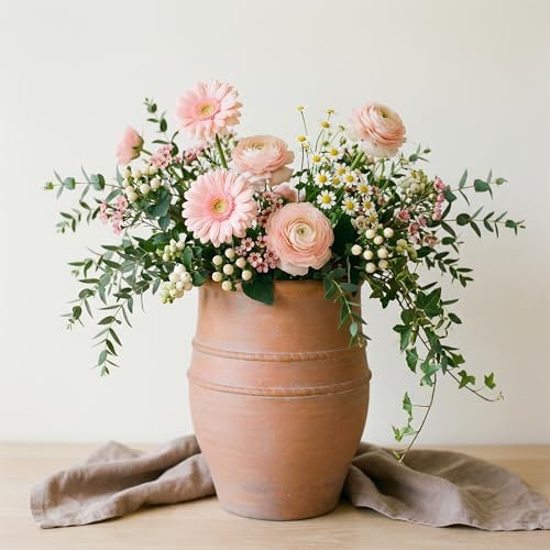 KOL Round Planter, Terracotta-Style Plastic Pot for Outdoor Plants, 13.3”H Classic Vintage Design – Lightweight & Weatherproof Flower Pot for Garden, Patio, Balcony Decor - Image 4