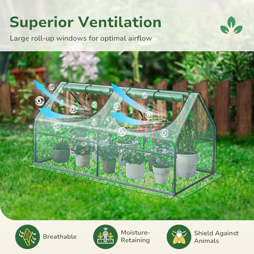 GreatBuddy Portable Mini Greenhouse, 3×3×6Ft, High-Density PE Plant Cover with 2 Roll-up Zipper Windows, Perfect for Indoor Outdoor Plant Growing - Image 4