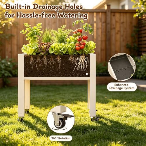 Elevated Raised Garden Bed with Wheels，74" Planter Outdoor Plants,White - Image 6