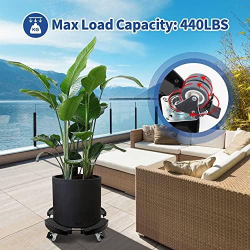 W B D WEIBIDA Plant Stand with Wheels Heavy Duty, Adjustable 15 to 21 Inch Pot Roller Base, Rolling Planter Caddy for Large Flower Pots, 440 Lbs Capacity Round Dolly Cart for Indoor/Outdoor Use (1 Pack) - Image 3