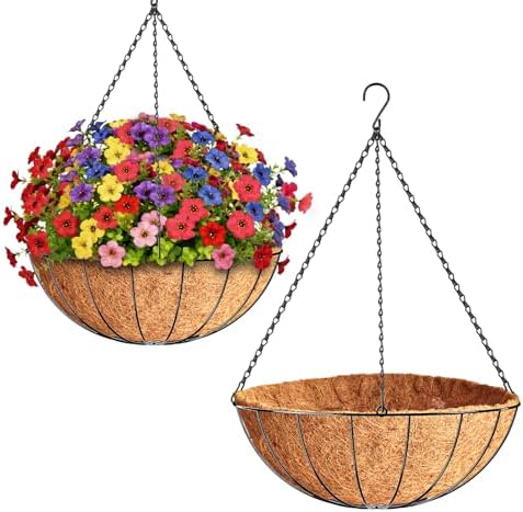 ZeeDix 2 Pack 20 Inch Large Hanging Baskets for Plants Outdoor with Coconut Liners Replacement, Hanging planters Baskets with Natural Coco Liner for Outdoor Indoor Planters Flowers Vegetables by ZeeDix