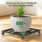 20" Plant Caddy with Wheels, Rolling Metal Plant Stand Holds up to 600 lbs, Square Plant Dolly with Lockable Caster Wheels for Large Planter Pots, Heavy Items, Indoor and Outdoor Use (black) - Image 3